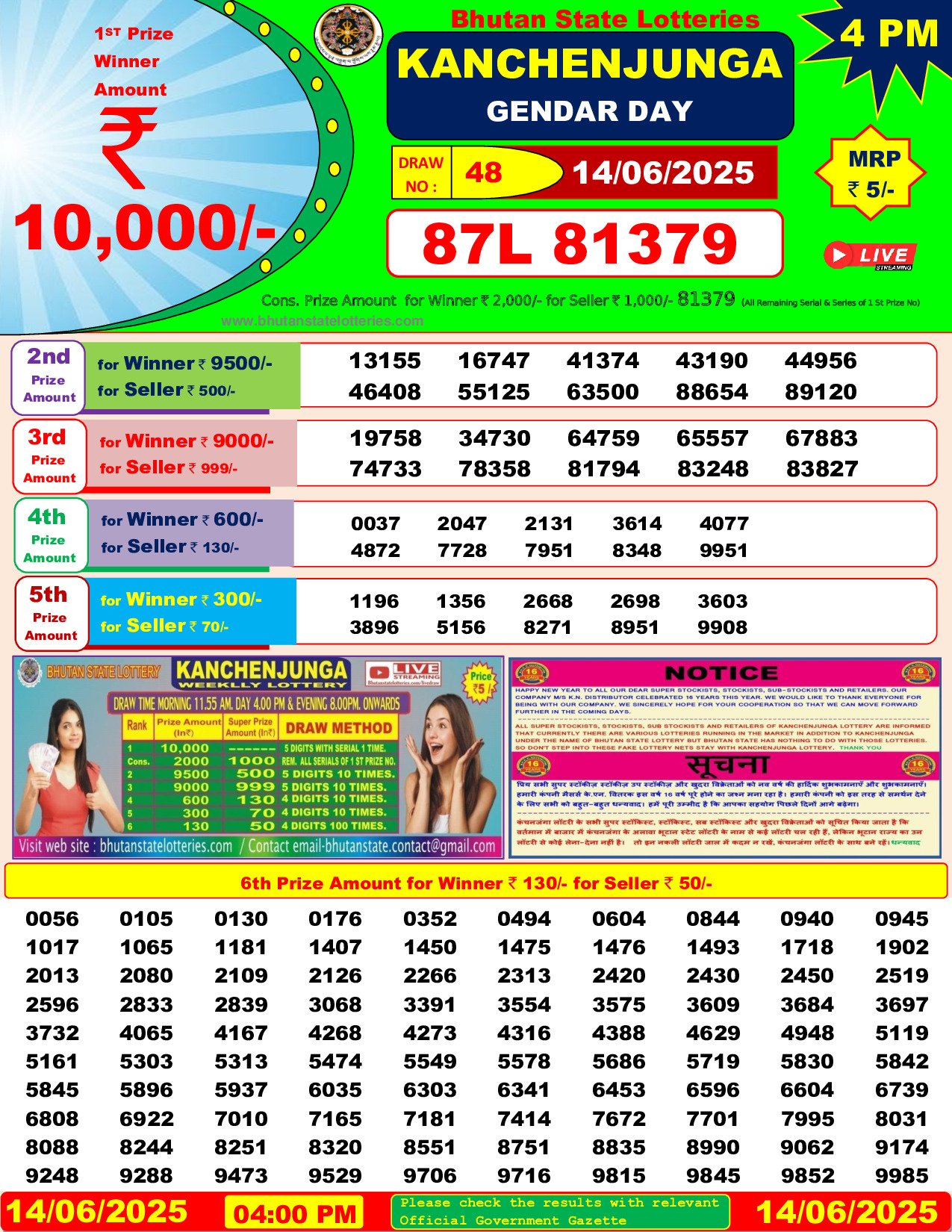 Bhutan Lottery Result Today: 2025-06-14-04:00 PM Bhutan Lottery Result Today: 2025-06-14-04:00 PM