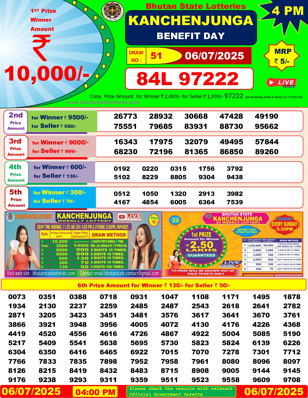 Bhutan Lottery Result Today: 2025-07-06-04:00 PM Bhutan Lottery Result Today: 2025-07-06-04:00 PM