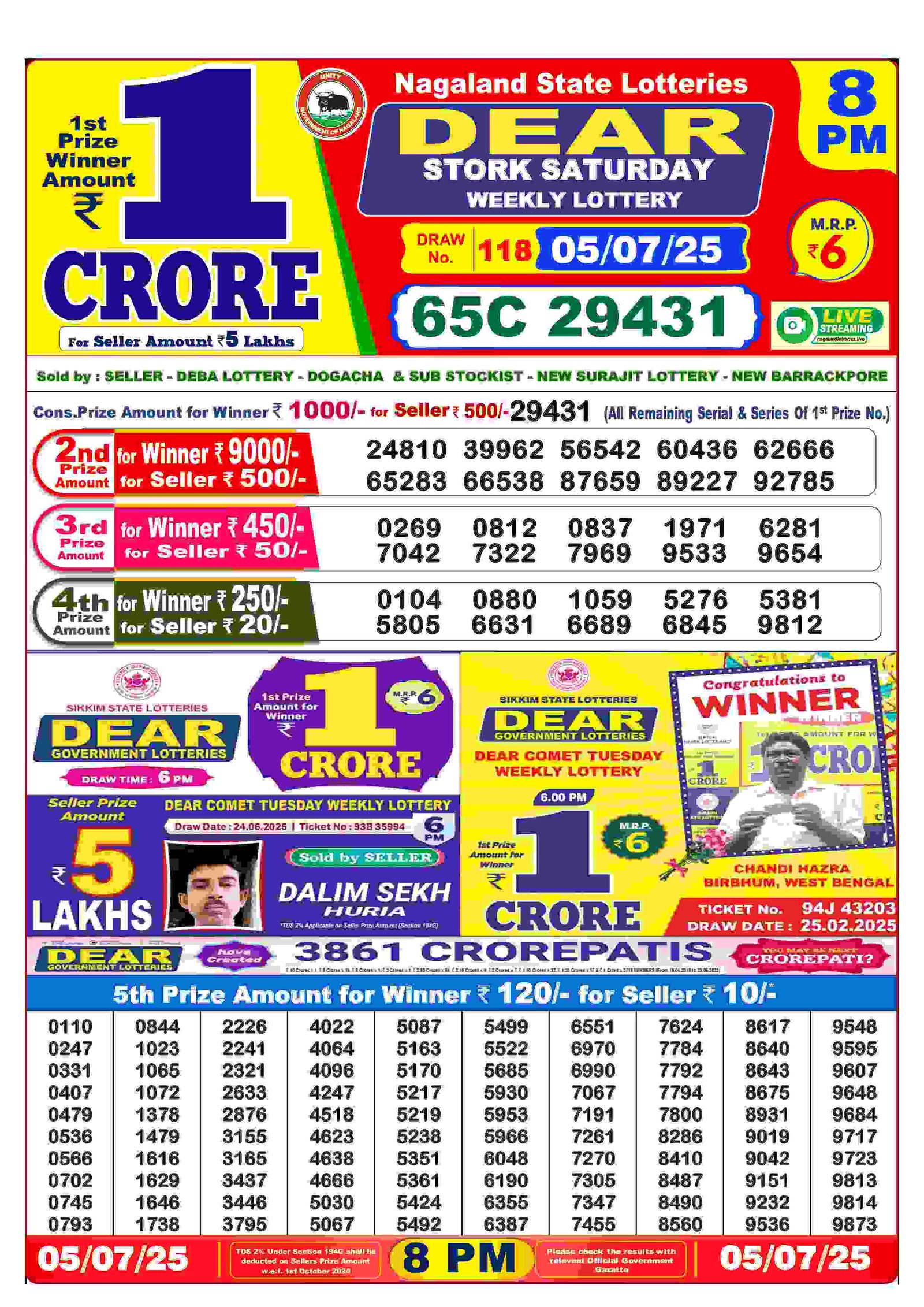 Lottery Sambad Result Yesterday: 2025-07-05-8:00 PM Lottery Sambad Result Yesterday: 2025-07-05-8:00 PM